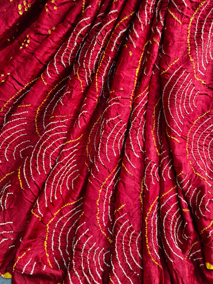RED GAJJI SILK PURE HANDLOOM  BANDHEJ SAREE