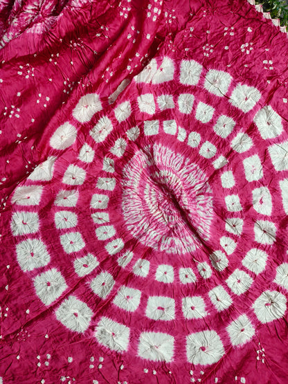 PINK MODAL SILK PURE HANDLOOM  BANDHEJ SAREE