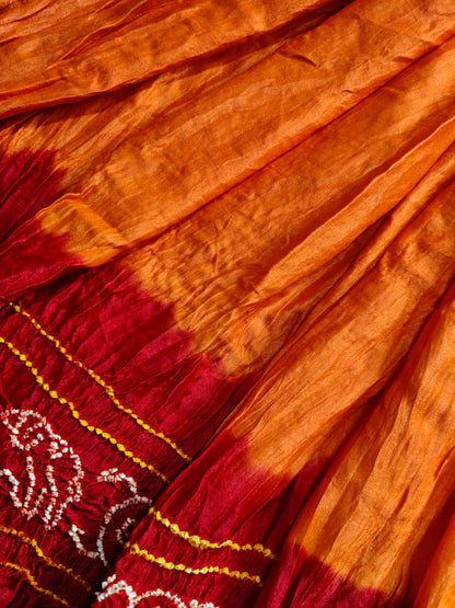 ORANGE GAJJI SILK PURE HANDLOOM  BANDHEJ SAREE