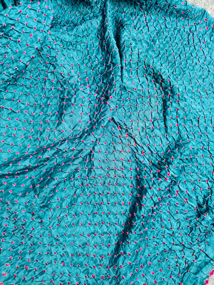 BLUE GAJJI SILK PURE HANDLOOM  BANDHEJ SAREE
