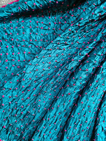 BLUE GAJJI SILK PURE HANDLOOM  BANDHEJ SAREE