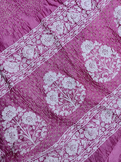 PINK SHADED TUSSAR PURE HANDLOOM  BANDHEJ SAREE