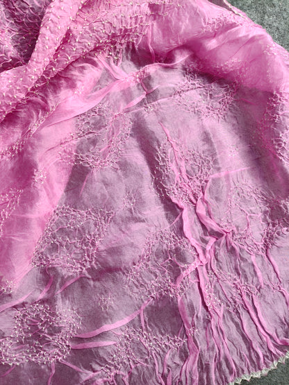 PINK ORGANZA PURE HANDLOOM  BANDHEJ SAREE