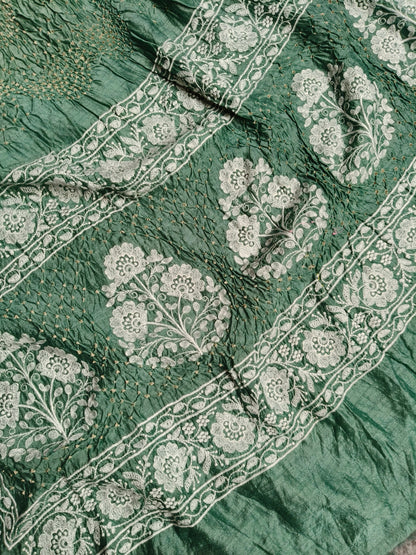 SEA BLUE TUSSAR PURE HANDLOOM  BANDHEJ SAREE