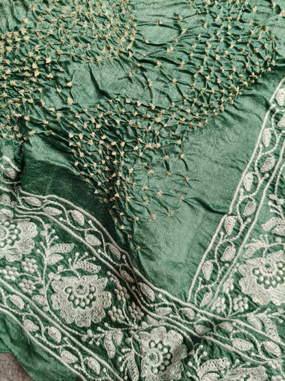 SEA BLUE TUSSAR PURE HANDLOOM  BANDHEJ SAREE