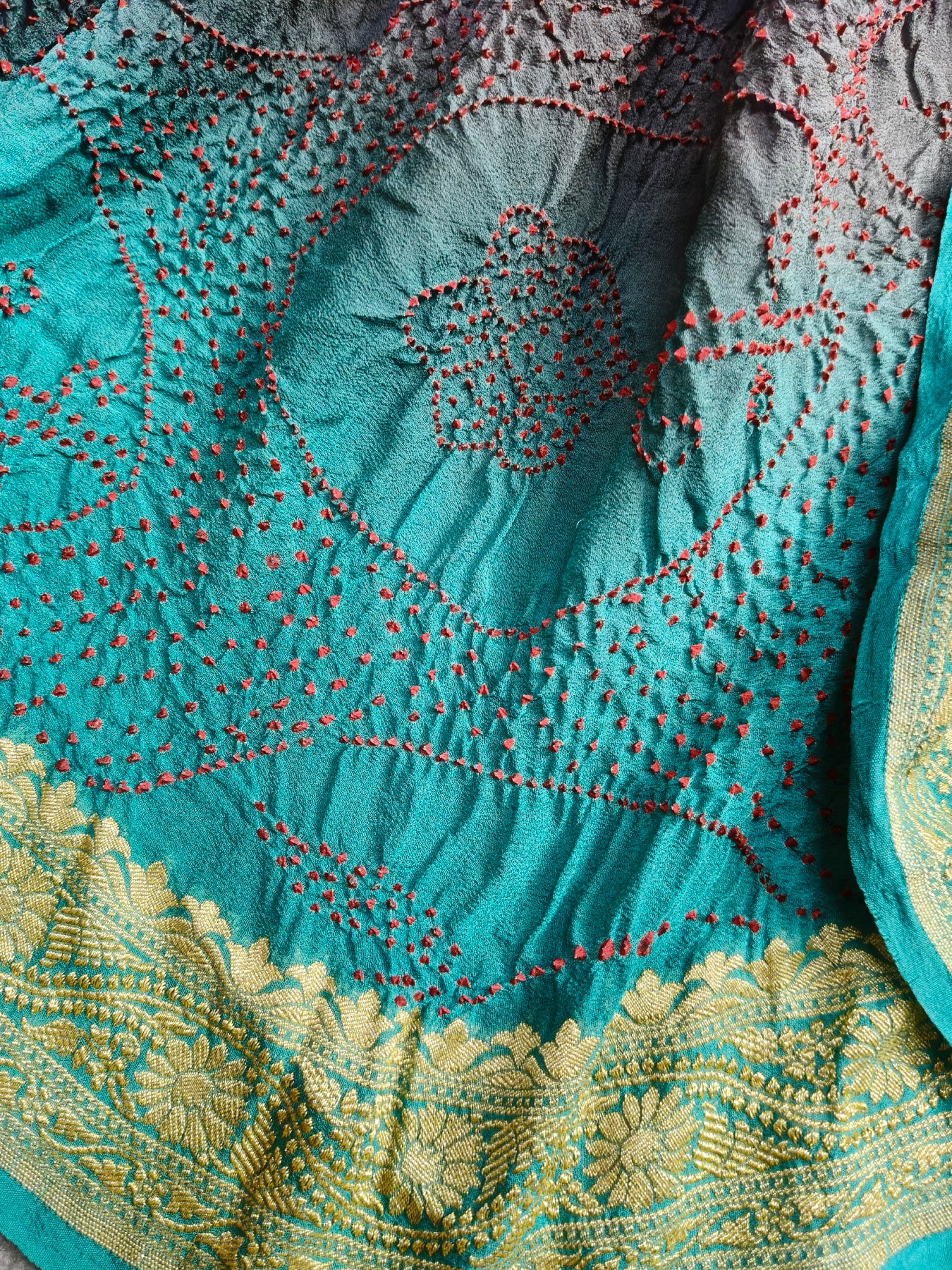 BLUE GREY SHADED GEORGETTE  PURE HANDLOOM  BANDHEJ SAREE