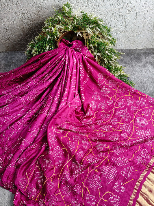 PINK SHADED GAJJI SILK  PURE HANDLOOM  BANDHEJ SAREE