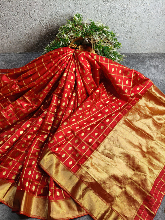 RED SILK PURE HANDLOOM CHANDERI SAREE