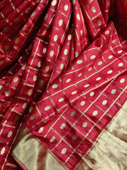 RED SILK PURE HANDLOOM CHANDERI SAREE