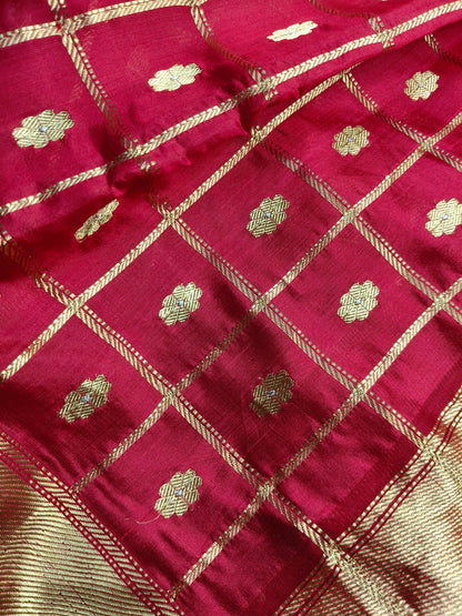 RED SILK PURE HANDLOOM CHANDERI SAREE