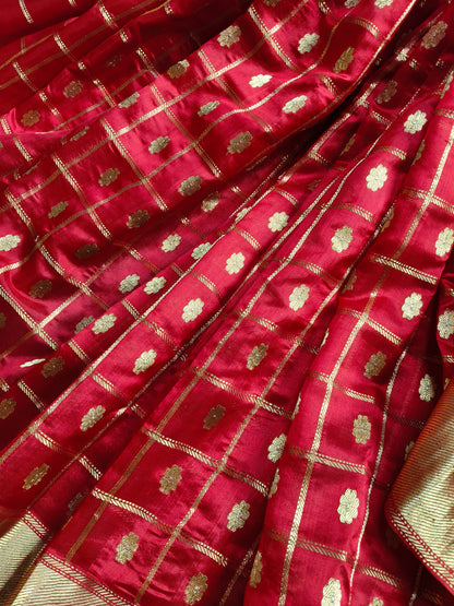 RED SILK PURE HANDLOOM CHANDERI SAREE