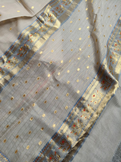 BEIGE MUL COTTON PURE HANDLOOM CHANDERI SAREE