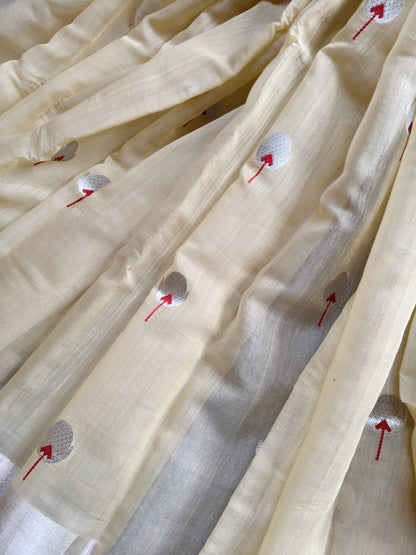 CREAM MUL COTTON PURE HANDLOOM CHANDERI SAREE