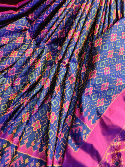 BLUE SILK PURE HANDLOOM IKKAT SAREE