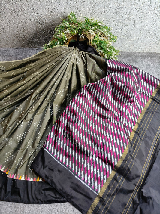OLIVE GREEN  SILK PURE HANDLOOM IKKAT SAREE