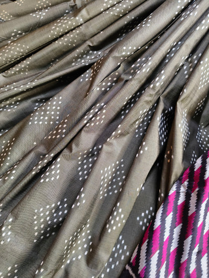 OLIVE GREEN  SILK PURE HANDLOOM IKKAT SAREE