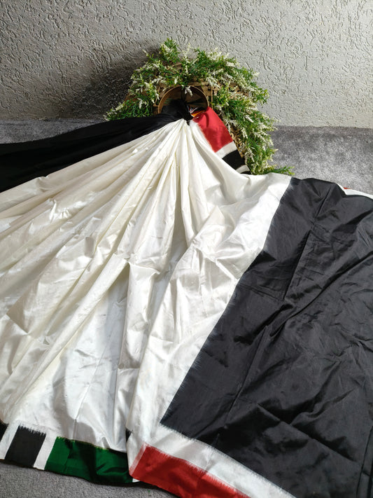 WHITE  SILK PURE HANDLOOM IKKAT SAREE