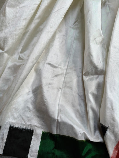 WHITE  SILK PURE HANDLOOM IKKAT SAREE