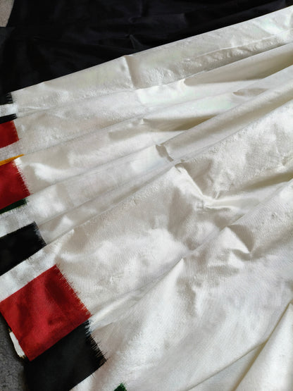 WHITE  SILK PURE HANDLOOM IKKAT SAREE