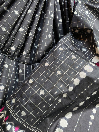 BLACK SILK PURE HANDLOOM IKKAT SAREE