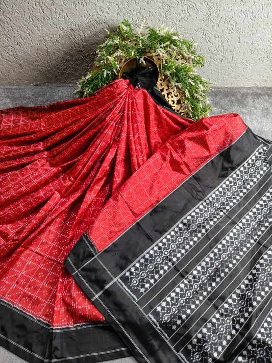 RED SILK PURE HANDLOOM IKKAT SAREE