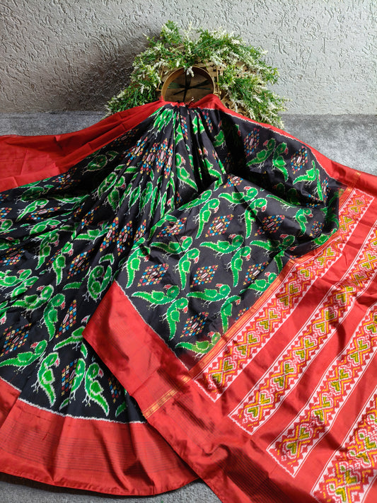 BLACK SILK PURE HANDLOOM IKKAT SAREE