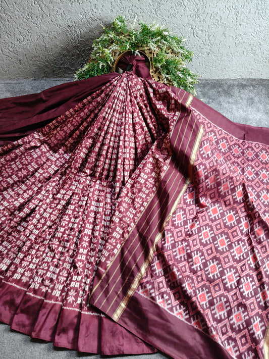 WINE SILK PURE HANDLOOM IKKAT SAREE