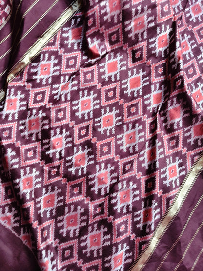 WINE SILK PURE HANDLOOM IKKAT SAREE
