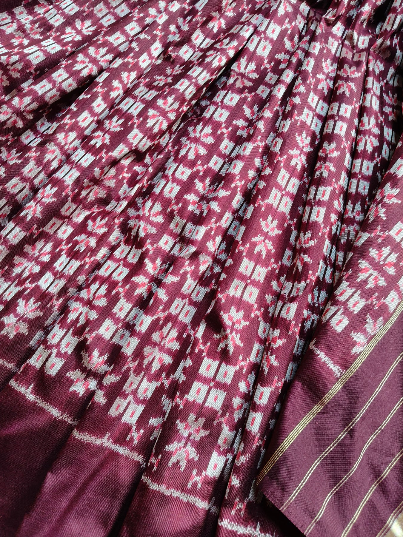 WINE SILK PURE HANDLOOM IKKAT SAREE