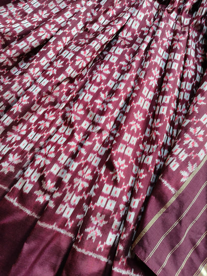 WINE SILK PURE HANDLOOM IKKAT SAREE