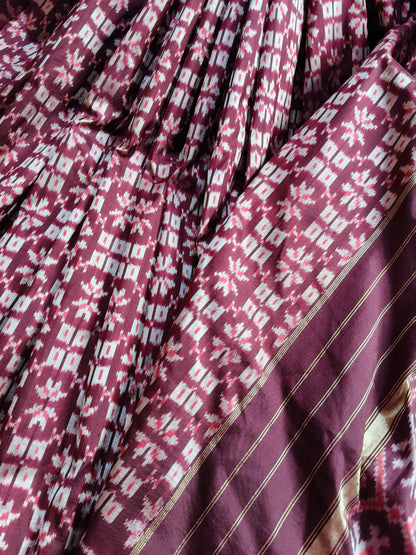 WINE SILK PURE HANDLOOM IKKAT SAREE