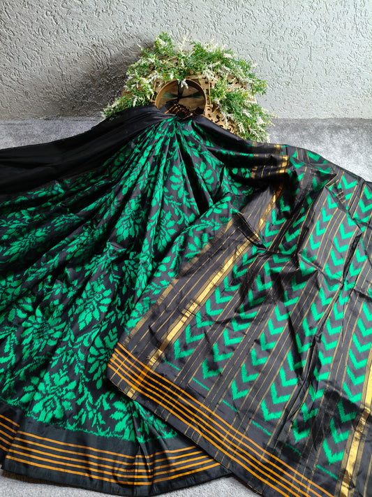 BLACK SILK PURE HANDLOOM IKKAT SAREE