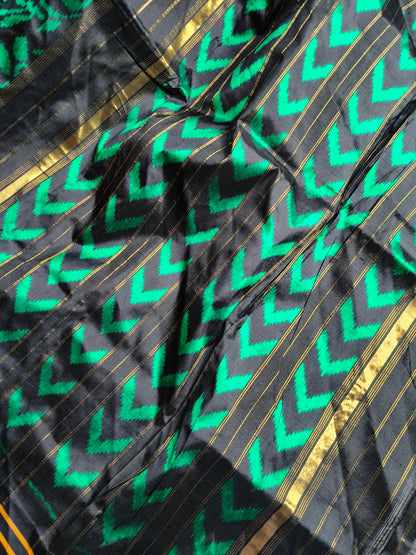 BLACK SILK PURE HANDLOOM IKKAT SAREE