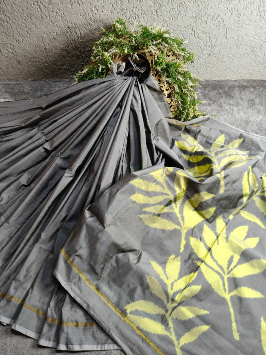 GREY SILK PURE HANDLOOM IKKAT SAREE