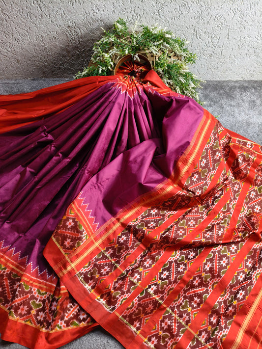 WINE SILK PURE HANDLOOM IKKAT SAREE