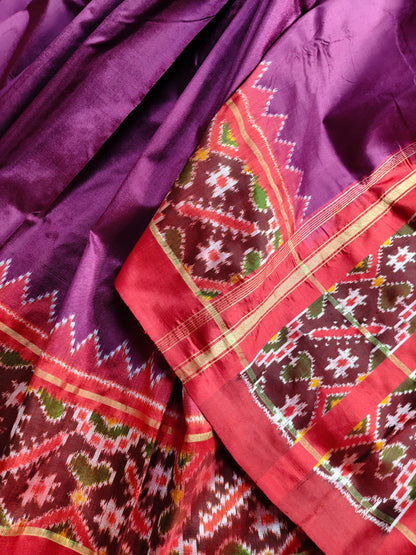 WINE SILK PURE HANDLOOM IKKAT SAREE