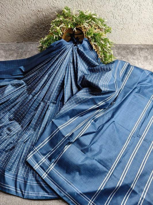 GREYISH BLUE  SILK PURE HANDLOOM IKKAT SAREE