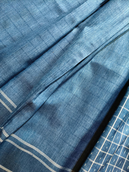 GREYISH BLUE  SILK PURE HANDLOOM IKKAT SAREE