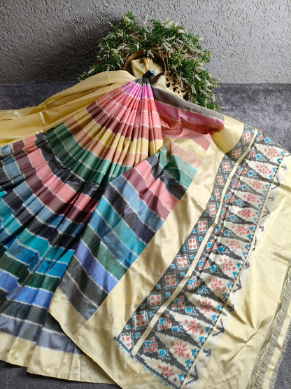 COLOURFUL SILK PURE HANDLOOM IKKAT SAREE