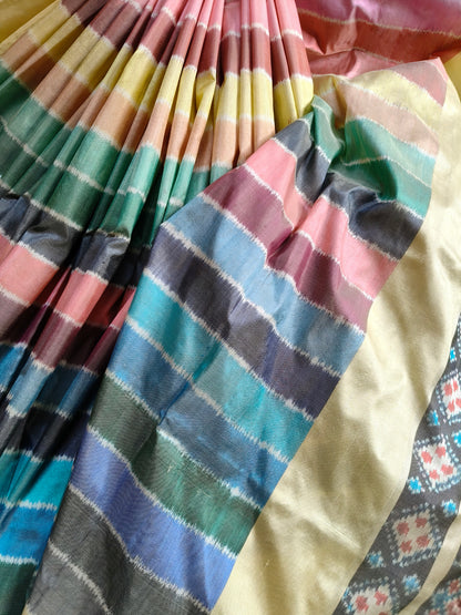COLOURFUL SILK PURE HANDLOOM IKKAT SAREE
