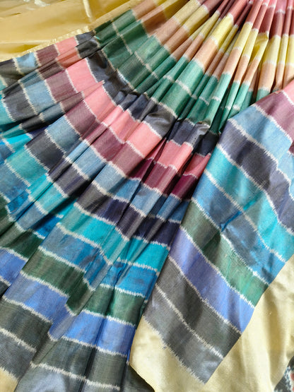 COLOURFUL SILK PURE HANDLOOM IKKAT SAREE