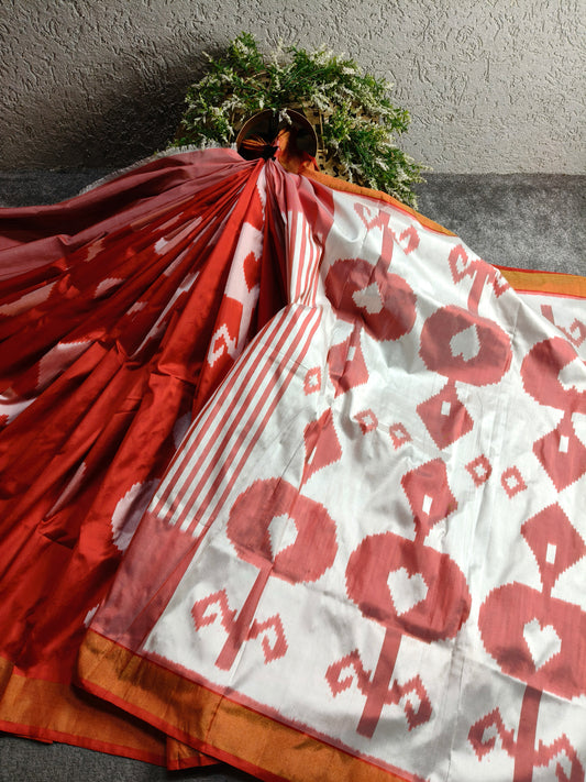 RED SILK PURE HANDLOOM IKKAT SAREE