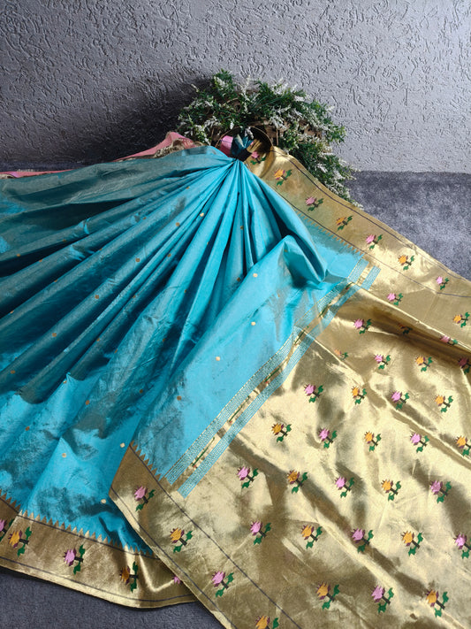 BLUE TISSUE SILK PURE HANDLOOM PAITHANI SAREE