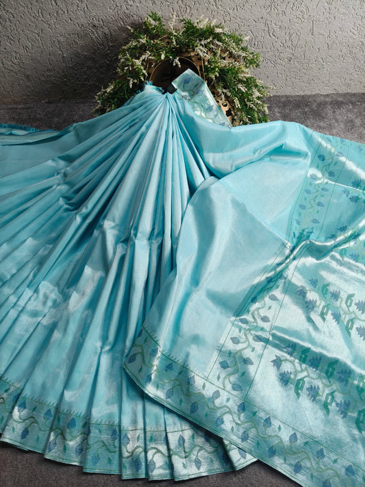 BLUE TISSUE SILK PURE HANDLOOM PAITHANI SAREE