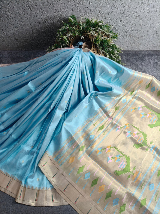 BLUE SILK PURE HANDLOOM PAITHANI SAREE