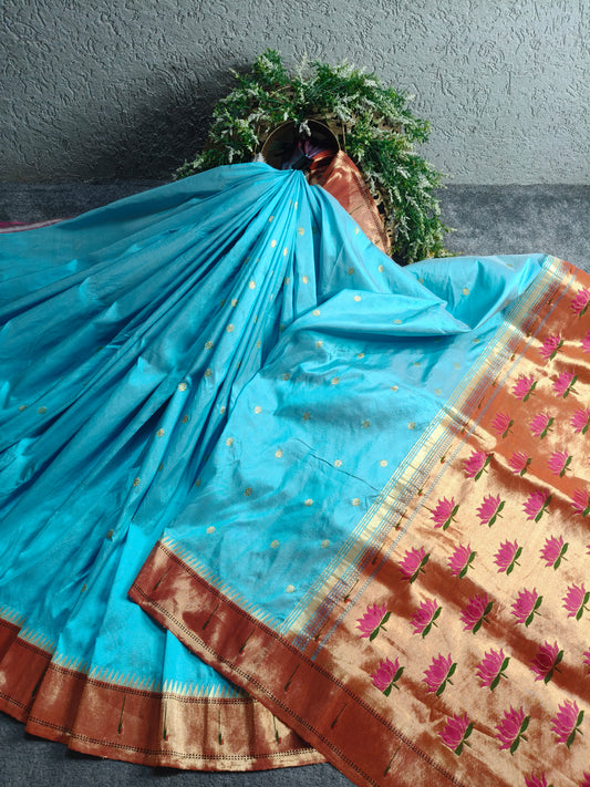 BLUE SILK PURE HANDLOOM PAITHANI SAREE