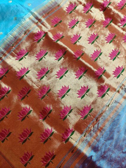 BLUE SILK PURE HANDLOOM PAITHANI SAREE