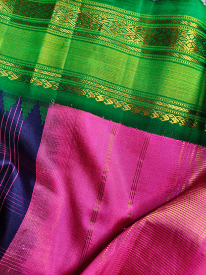 PURPLE BLUE SILK PURE HANDLOOM GADWAL SAREE