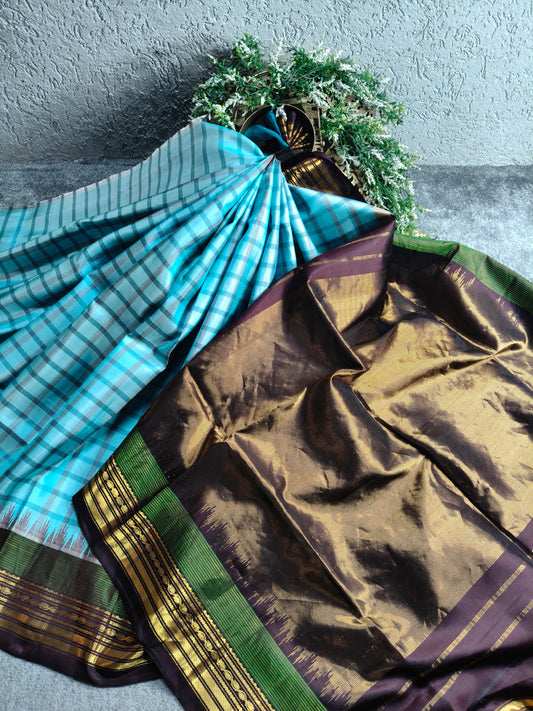 BLUE SILK PURE HANDLOOM GADWAL SAREE
