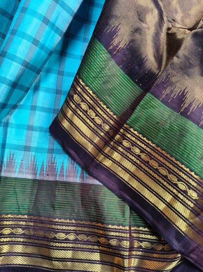 BLUE SILK PURE HANDLOOM GADWAL SAREE